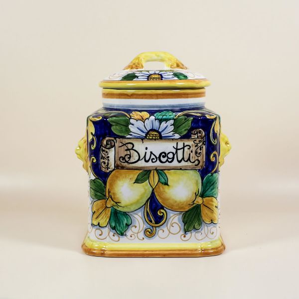 SQUARE CANISTER LIMONI FONDO BLU (WRITING TO CHOOSE. I N THE PICTURE: BISCOTTI): CM.30H