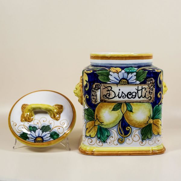 SQUARE CANISTER LIMONI FONDO BLU (WRITING TO CHOOSE. I N THE PICTURE: BISCOTTI): CM.30H
