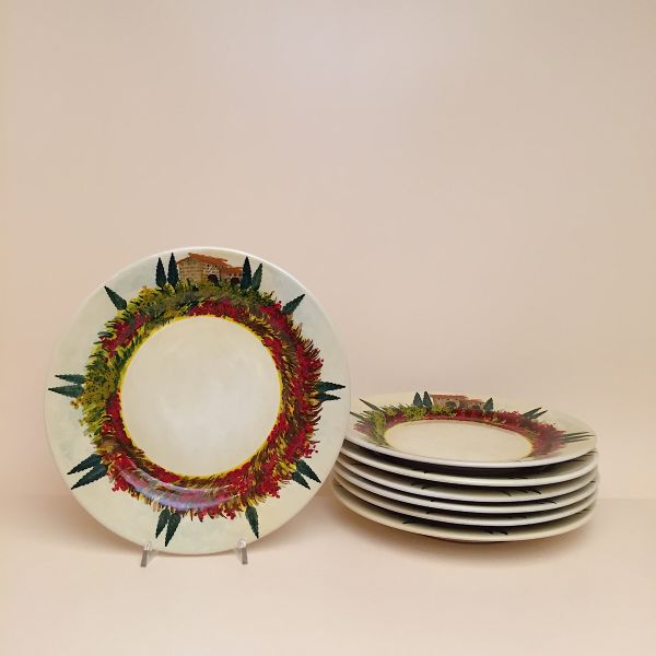SET OF DINNER PLATES CM.28D. DESIGN: COLLINE TOSCANE (TUSCAN HILLS)