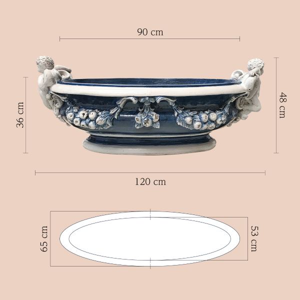LARGE OVAL FLOWER HOLDER WITH CHERUBS cm.120lx65wx48h