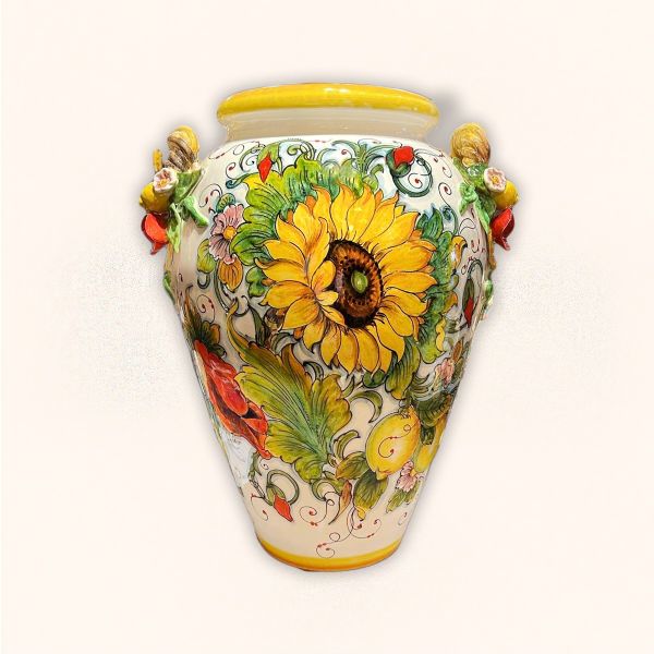 VASE, CM.58H, DESIGN: TOSCANA IN SUMMER -WITH SUNFLOWER AND POPPIES