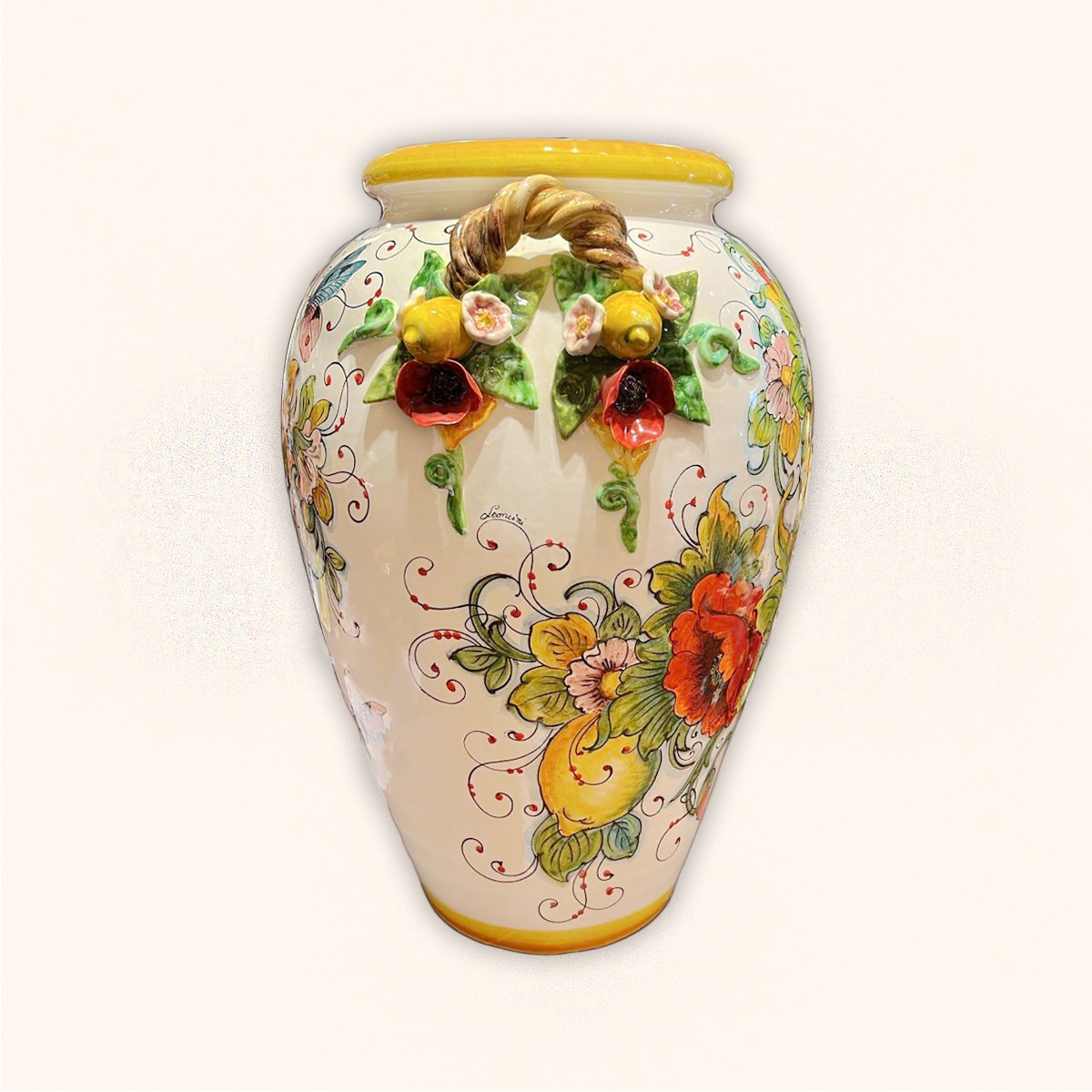 VASE, CM.58H, DESIGN: TOSCANA IN SUMMER -WITH SUNFLOWER AND POPPIES