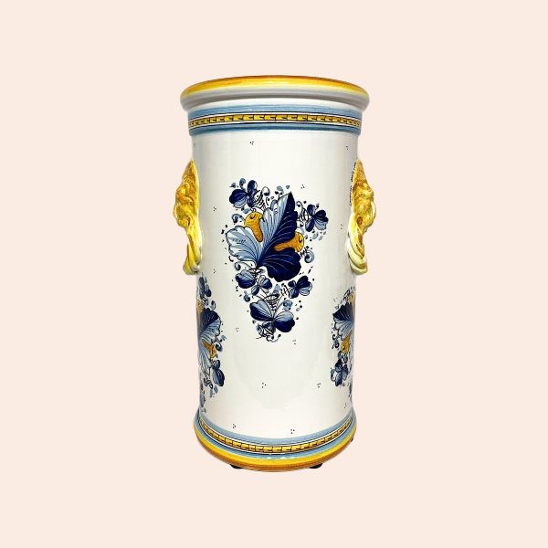 Cylinder-shaped Umbrella stand in the design: cafaggiolo - Blue (coat of arms with Florentine Lily) cm. 50H