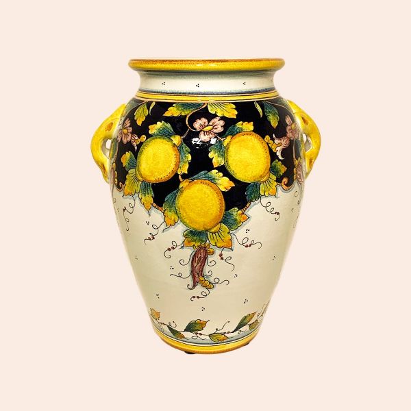 VASE WITH LEMONS AND PINK FLOWERS CM.50HX40L