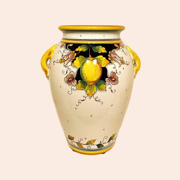 VASE WITH LEMONS AND PINK FLOWERS CM.50HX40L