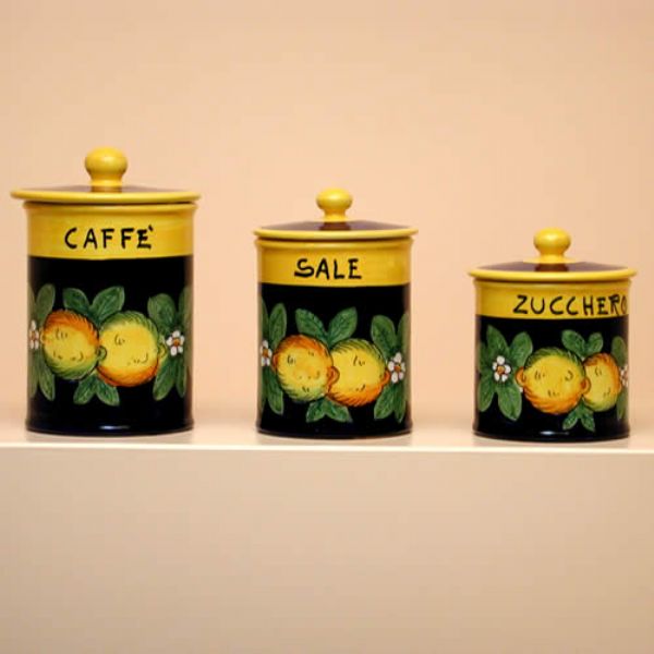 LI101 03 6 - Set of 3 jars with lid(sugar, salt, coffee; cm.12-15-18h)