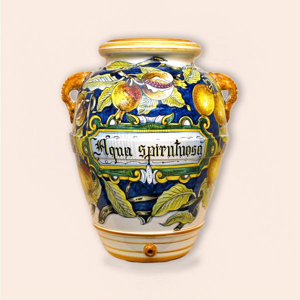          VASE WITH POMEGRANATES ON BLUE BACKGROUND CM.70H