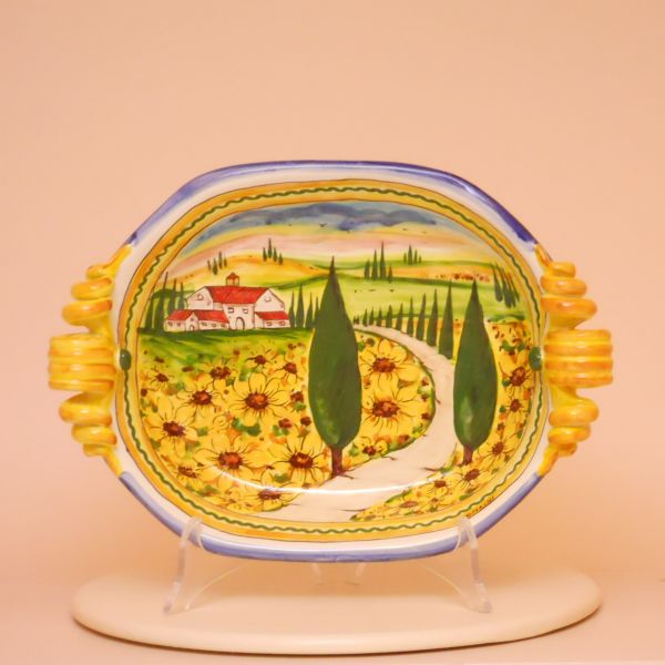 PT212A 33GOT - Centerpiece with curled handles cm. 33 l. x 24 w. (sunflowers)