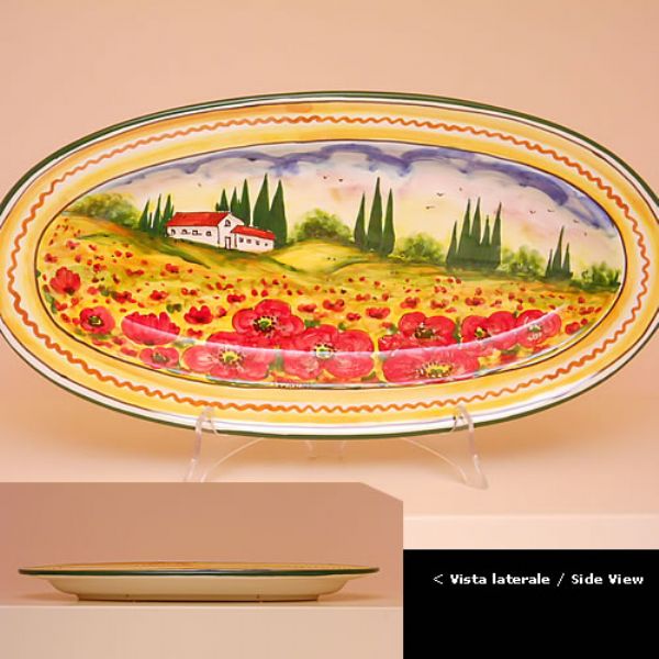 PT212C 42P - Oval tray cm. 42 l. x 21 w. (poppies)
