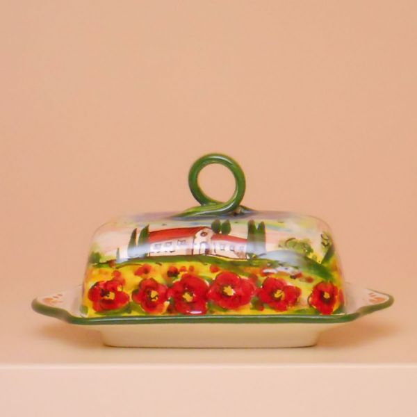 PT109A 11P - Butter dish with lid cm. 21 l. x 11 h. (poppies)