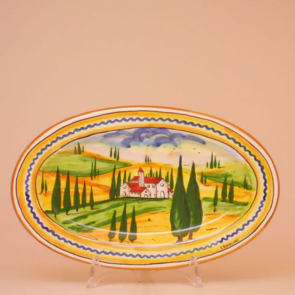 PT212A 28C - Oval tray cm. 28 l. x 17 w. (cypress trees)