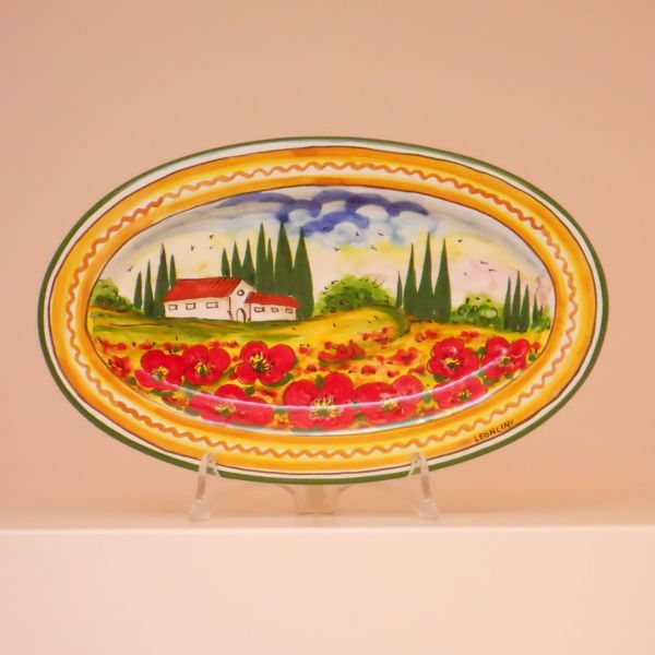 PT212A 28P - Oval tray cm. 28 l. x 17 w. (poppies)