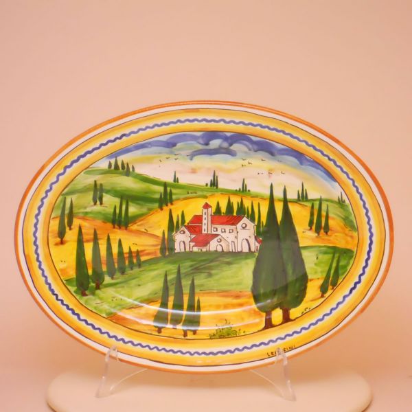 PT212B 36C - Oval tray cm. 36 l. x 27 w. (cypress trees)