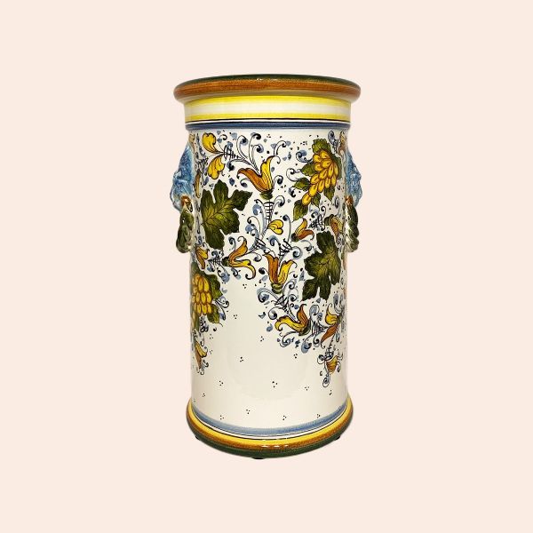 CC102A 50 - Cylinder-shaped umbrella stand pattern cafaggiolo colours (coat of arms with lion and florentine lily) cm. 50H