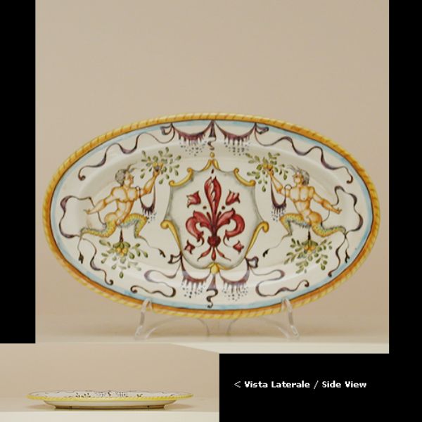 RG113A 28 - Vassoio ovale con giglio fiorentino cm 17 x 28