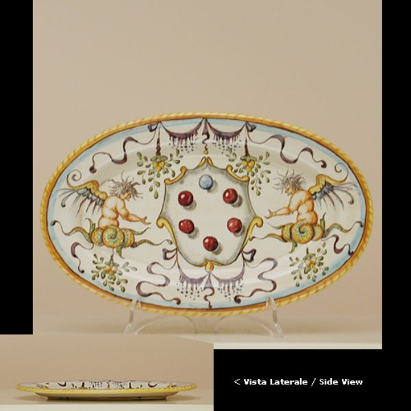 RM113A 28 - Vassoio ovale con stemma medici cm 17 x 28
