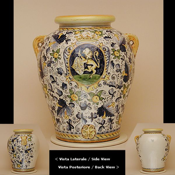 CB108B 48L - Jar cm. 48 H Cafaggiolo blu coat of arms with lions
