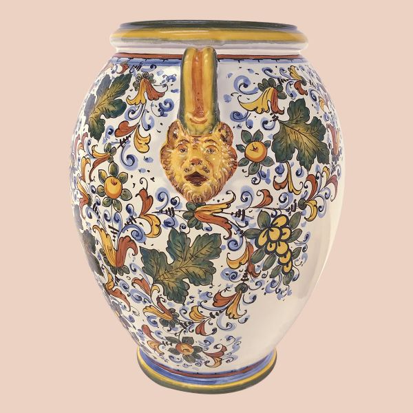 CC108C 52L - Jar cm. 52 H Cafaggiolo colori coat of arms with lion handles with lion heads