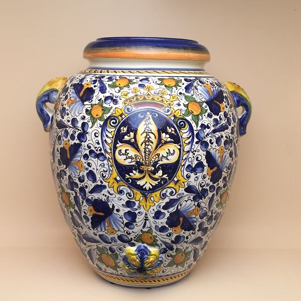 CB108F 64 - Jar cm. 64 H Cafaggiolo blu coat of arms with florentine lily
