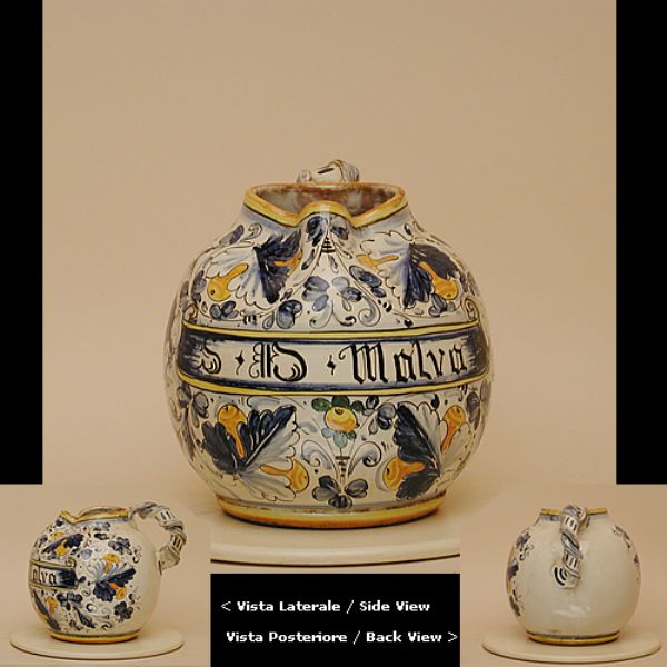 CB402C 25 - Vase with curled handle cm. 25 H cafaggiolo blu