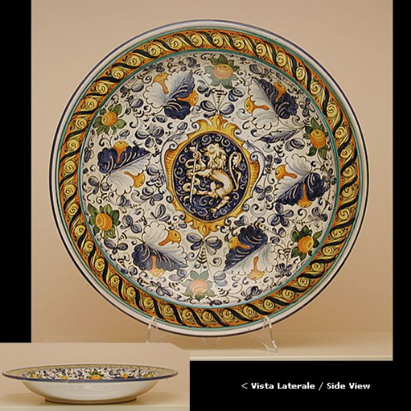 CB301H 50L - Wall plate cm. 50 cafaggiolo blu coat of arms with lion