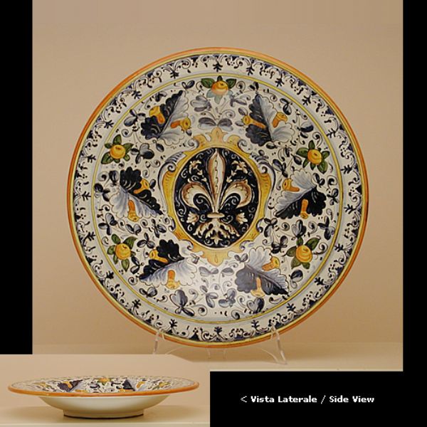 CB301F 42G - Wall plate cm. 42 cafaggiolo blu coat of arms with florentine lily