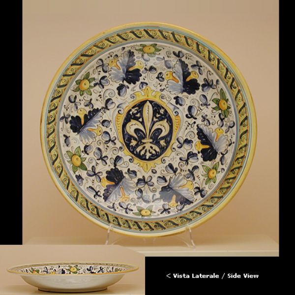 CB301H 50G - Wall plate cm. 50 cafaggiolo blu coat of arms with florentine lily