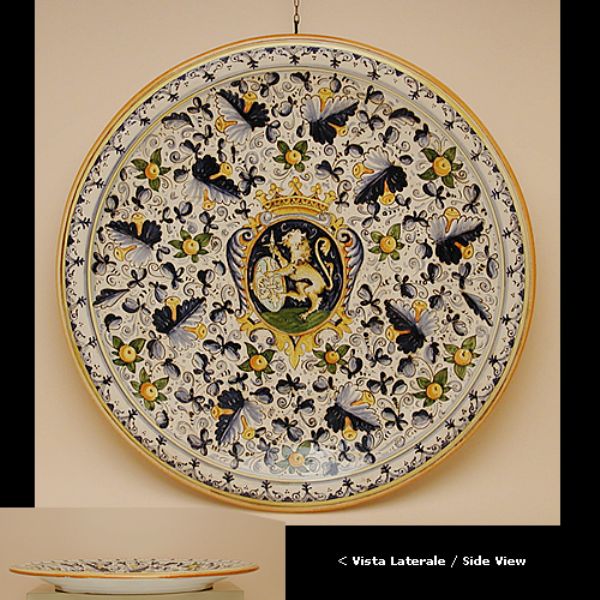 CB301N 70L - Wall plate cm. 70d cafaggiolo blu coat of arms with lion