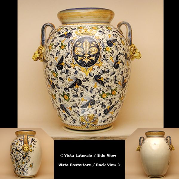 CB108H 75G - Large jar with handles cm. 75 H cafaggiolo blu coat of arms with florentine lily