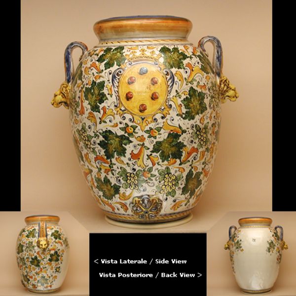 CC108H 75M - Large jar with handles cm. 75 H Cafaggiolo colori de medici coat of arms