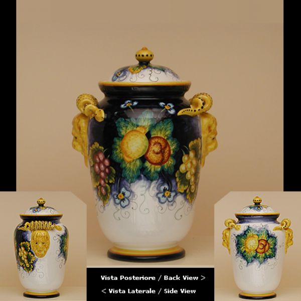 UL225D 35 - Canister with curly handles and lion heads cm 35