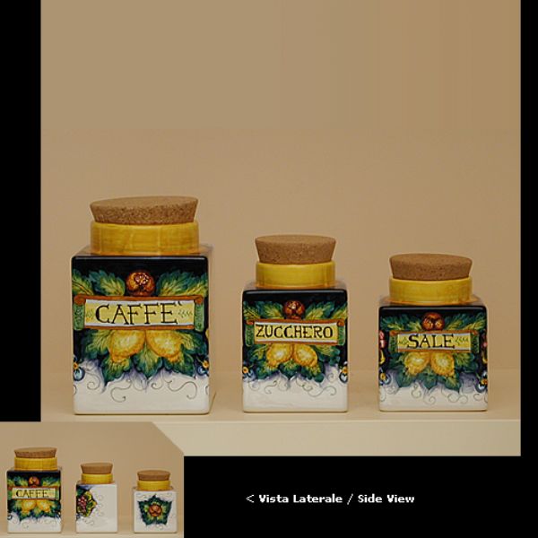 UL226ABC - Set 3 square jars salt, sugar, coffee