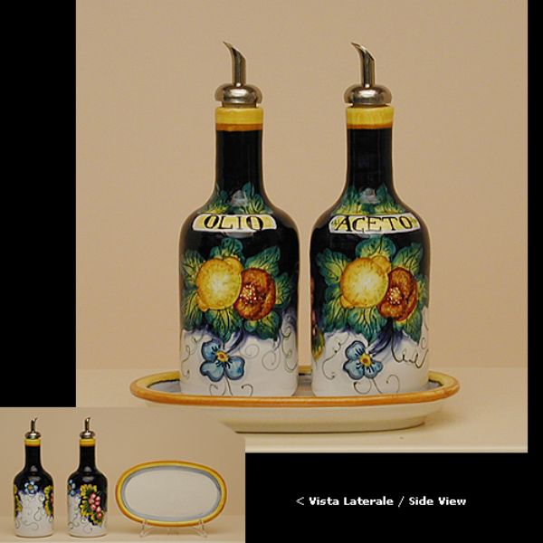 UL205A 20 - Set 2 bottles cm 20H + oil pourer + oval tray (oil/vinegar)