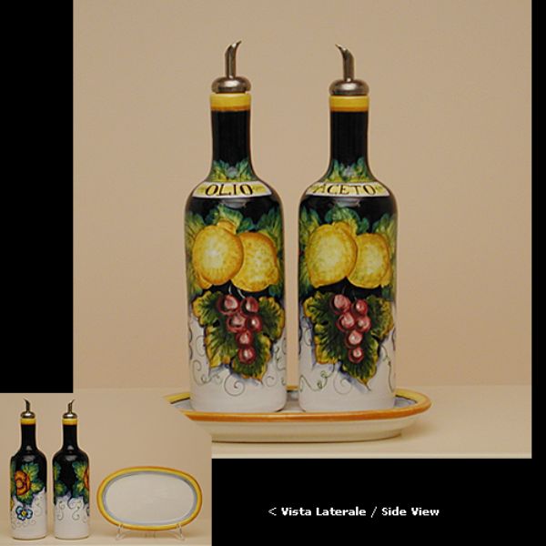 UL205B 25 - Set 2 bottles cm 25H + oil pourer + oval tray (oil/vinegar)