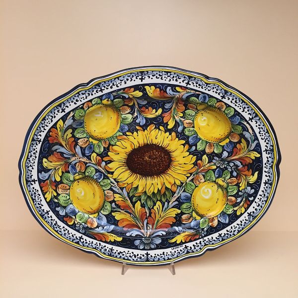 LG303D 56 - Scallop-edged oval tray sunflower cm. 43 x 56