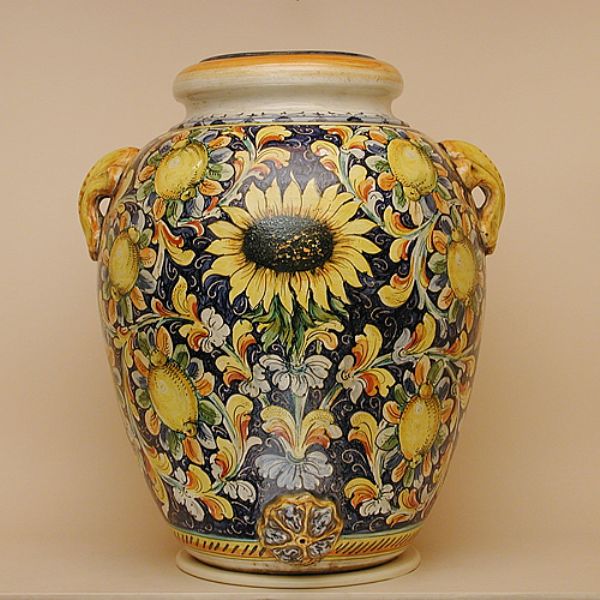 LG108F 64 - Vase cm. 64 H,  Lemons and sunflowers