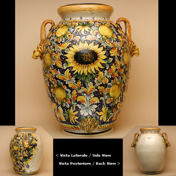 LG108H 75 - Large vase with handles cm. 75 H Lemons and sunflowers