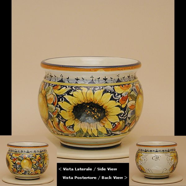 LG201B 25 - Round flower pot cm. 25 d. Lemons and sunflowers
