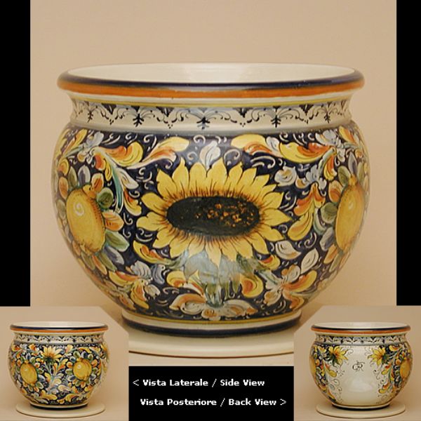 LG201D 35 - Round flower pot cm. 35 d. Lemons and sunflowers