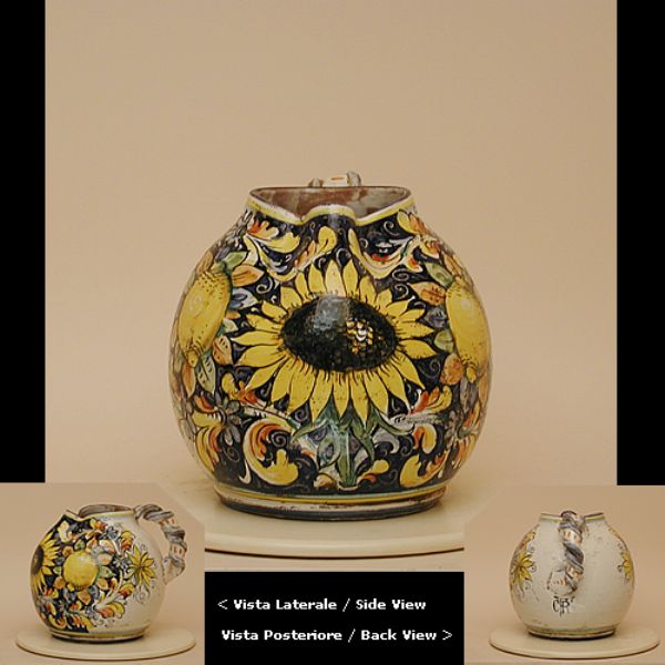 LG402C 25 - Vase with curled handle cm. 25 H lemons and sunflowers