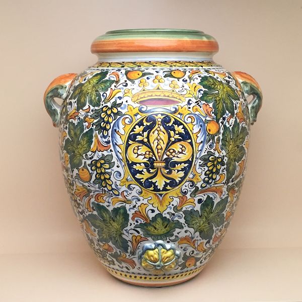 CC108F 64 - Jar cm. 64 H Cafaggiolo colori coat of arms with florentine lily