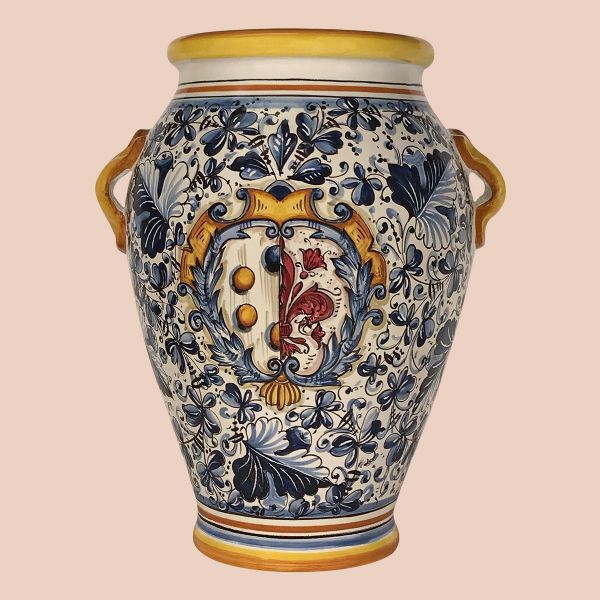 CB101A 50MG - Jar cm. 50 H Cafaggiolo blu coat of arms with lily/de medici